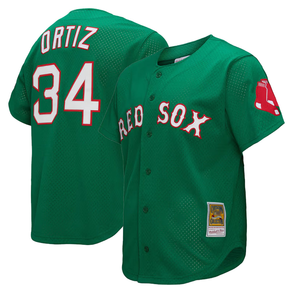 B.Red Sox #34 David Ortiz Player Green Mitchell & Ness Cooperstown Collection Mesh Home Jdoa Stitched Jerseys