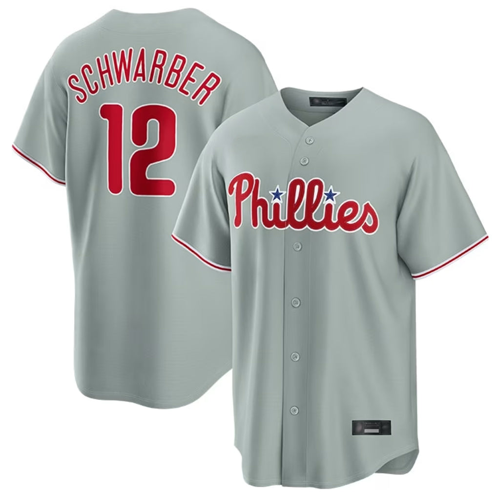 P.Phillies #12 Kyle Schwarber Player Gray Home Game Jdoa Stitched Jerseys