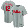 P.Phillies #12 Kyle Schwarber Player Gray Home Game Jdoa Stitched Jerseys