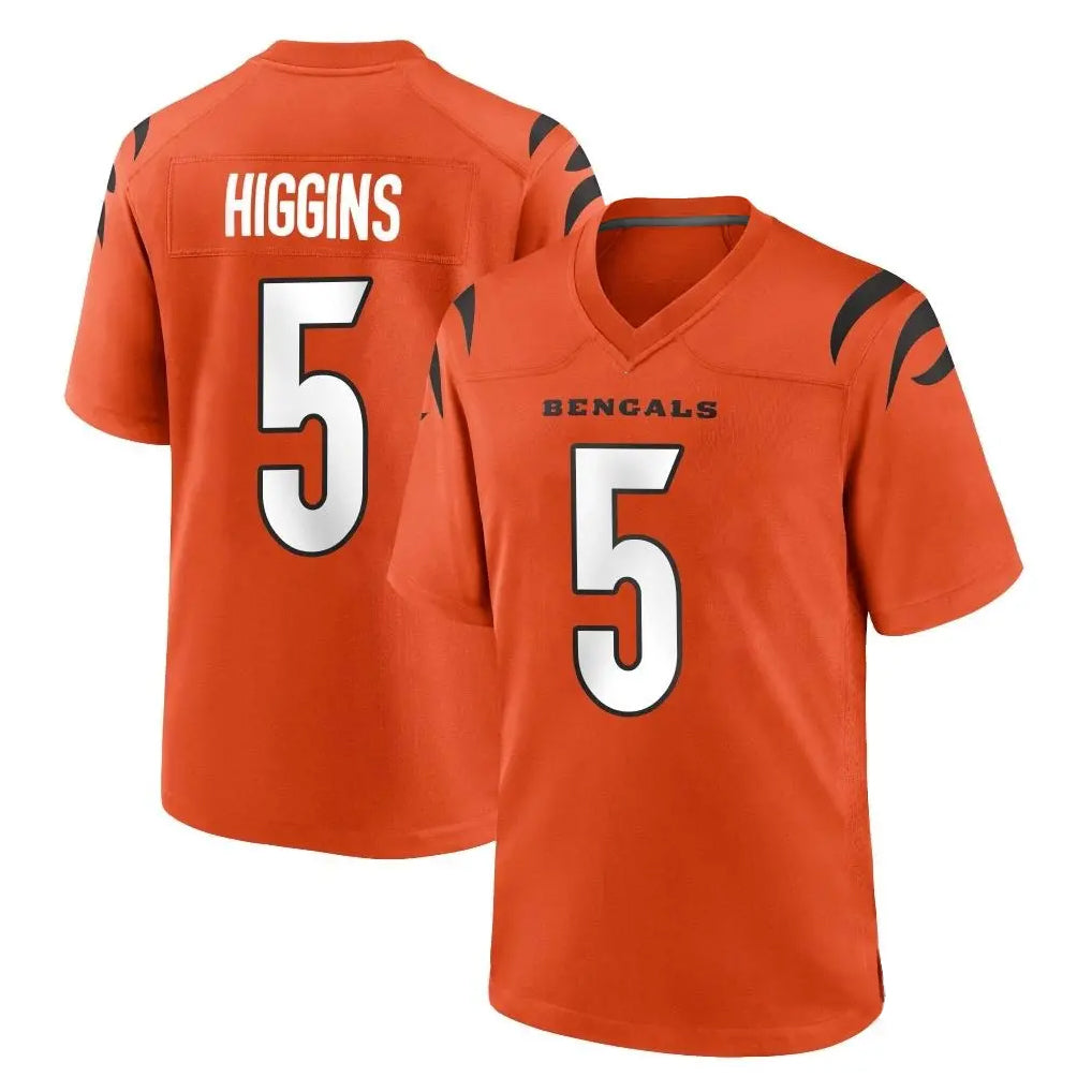 C.Bengals #5 Tee Higgins Player Orange Home Game Jdoa Stitched Jerseys