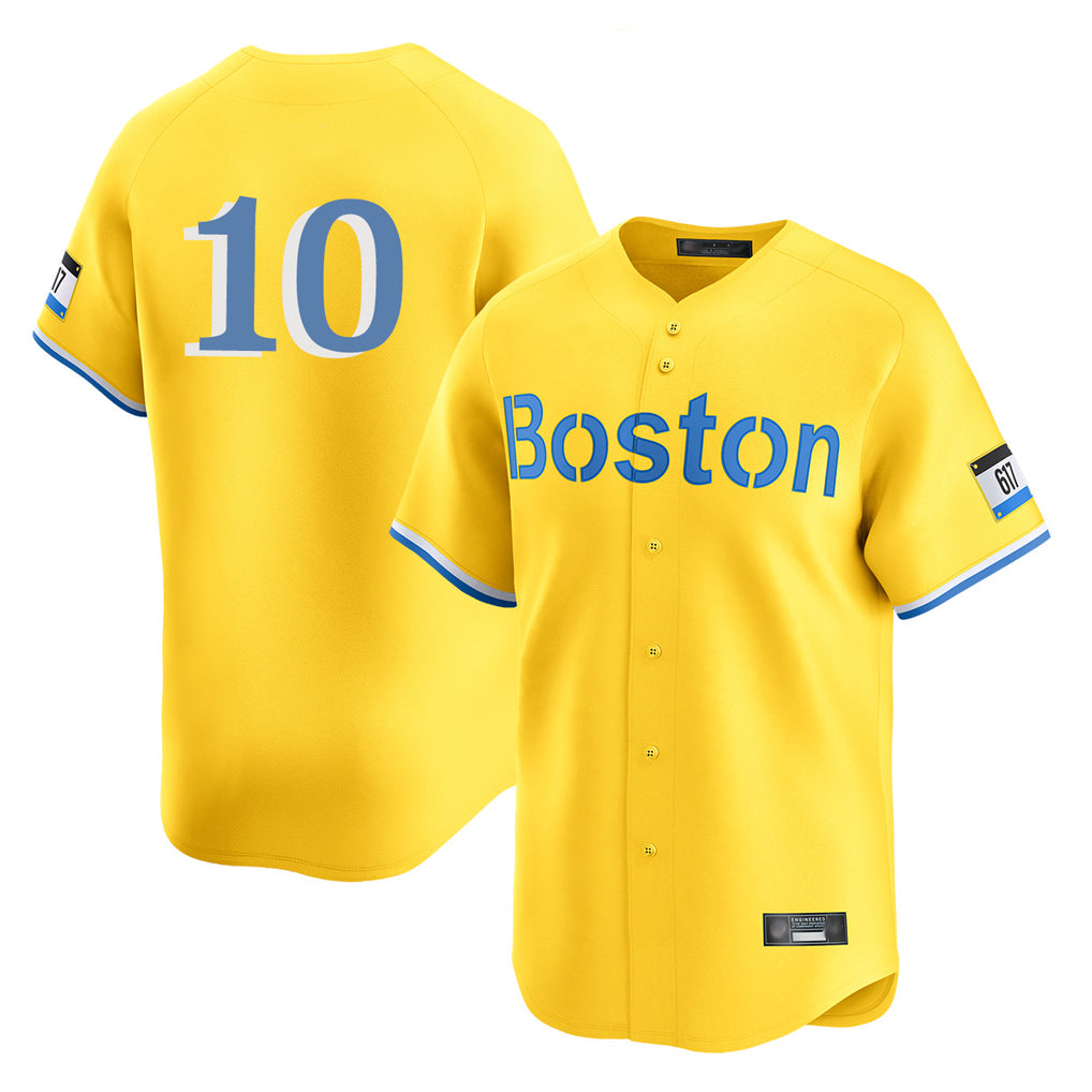 B.Red Sox #10 Trevor Story Player Yellow Limited Home Game Jdoa Stitched Jerseys