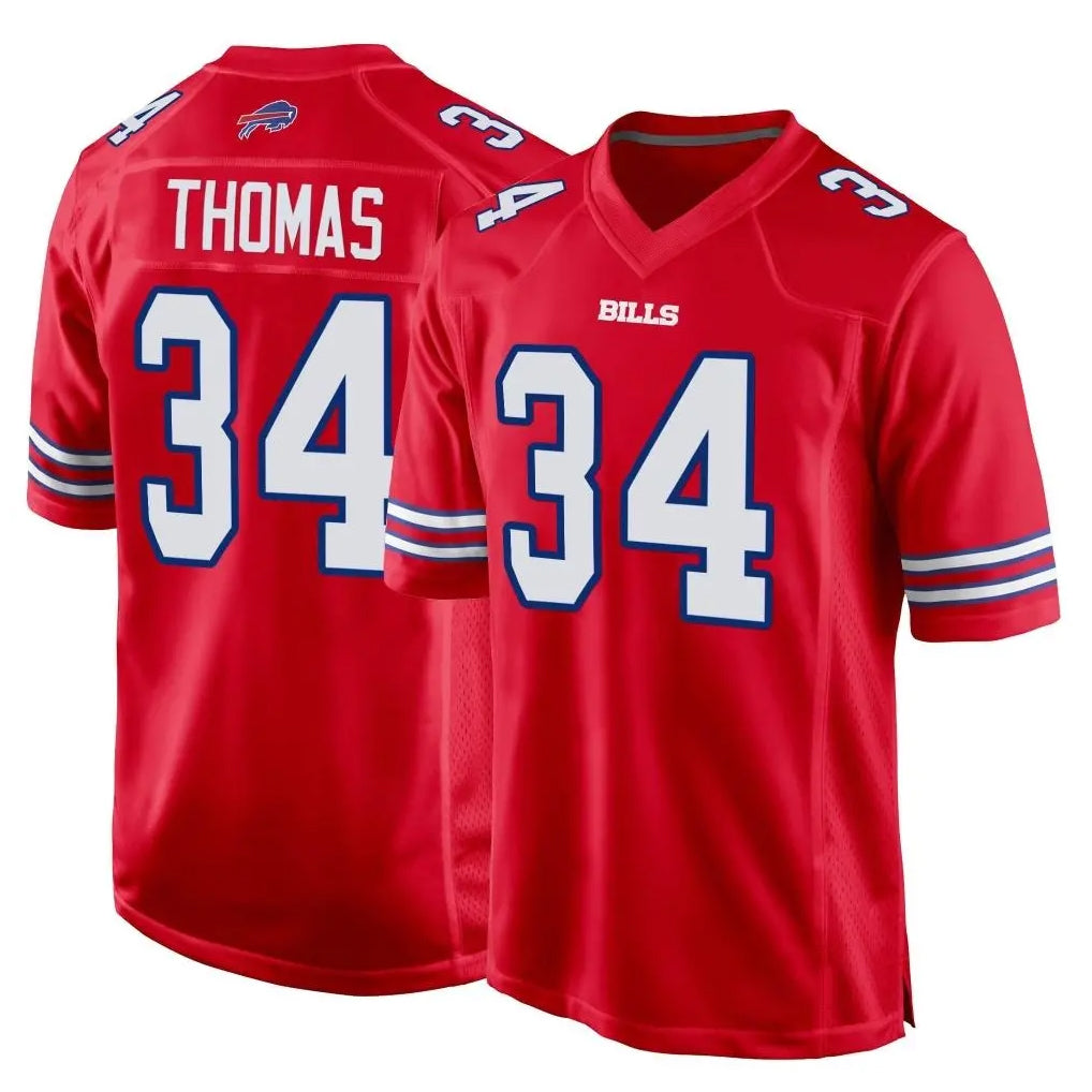 B.Bills #34 Thurman Thomas Player Red Home Game Jdoa Stitched Jerseys