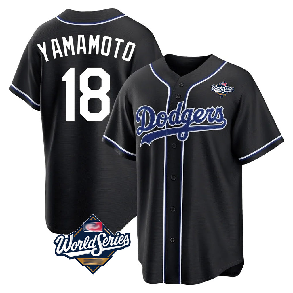 LA.Dodgers #18 Yoshinobu Yamamoto Player Black World Series Carbon Limited Home Jdoa Stitched Jerseys