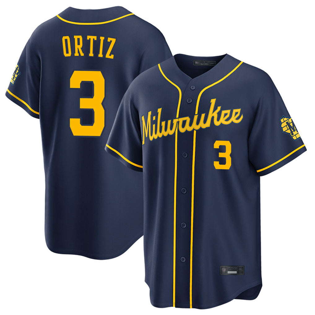 M.Brewers #3 Joey Ortiz Player Navy Home Stadium Game Jdoa Stitched Jerseys