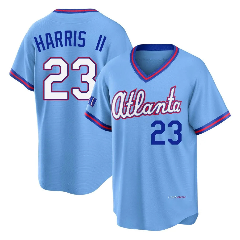 A.Braves #23 Michael Harris II Player Powder Blue 2026 City Connect T-shirt Home Game Jdoa Stitched Jerseys