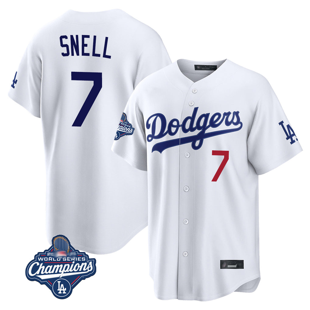 LA.Dodgers #7 Blake Snell Player White Game World Series Meet Home Jdoa Stitched Jerseys