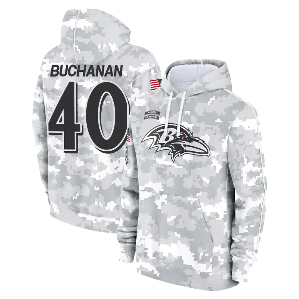 B.Ravens #40 Teddye Buchanan Player Arctic Camo Salute to Service Pullover Hoodie Jdoa Stitched Jerseys