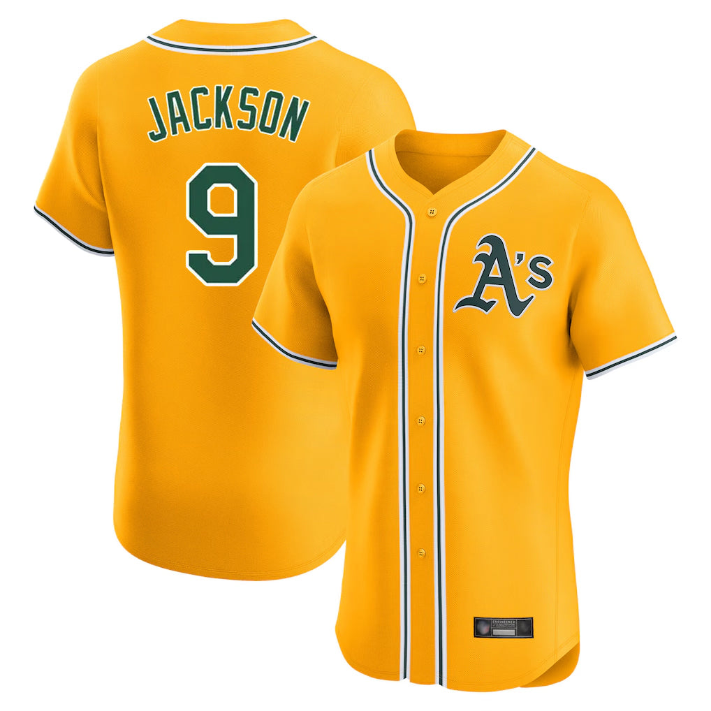 Athletics #9 Reggie Jackson Player Gold Limited Elite Home Game Jdoa Stitched Jerseys