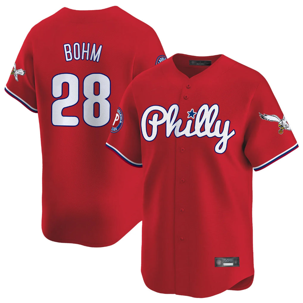 P.Phillies #28 Alec Bohm Player Red Phillies & Eagles Vapor Premier Limited Jdoa Stitched Jerseys