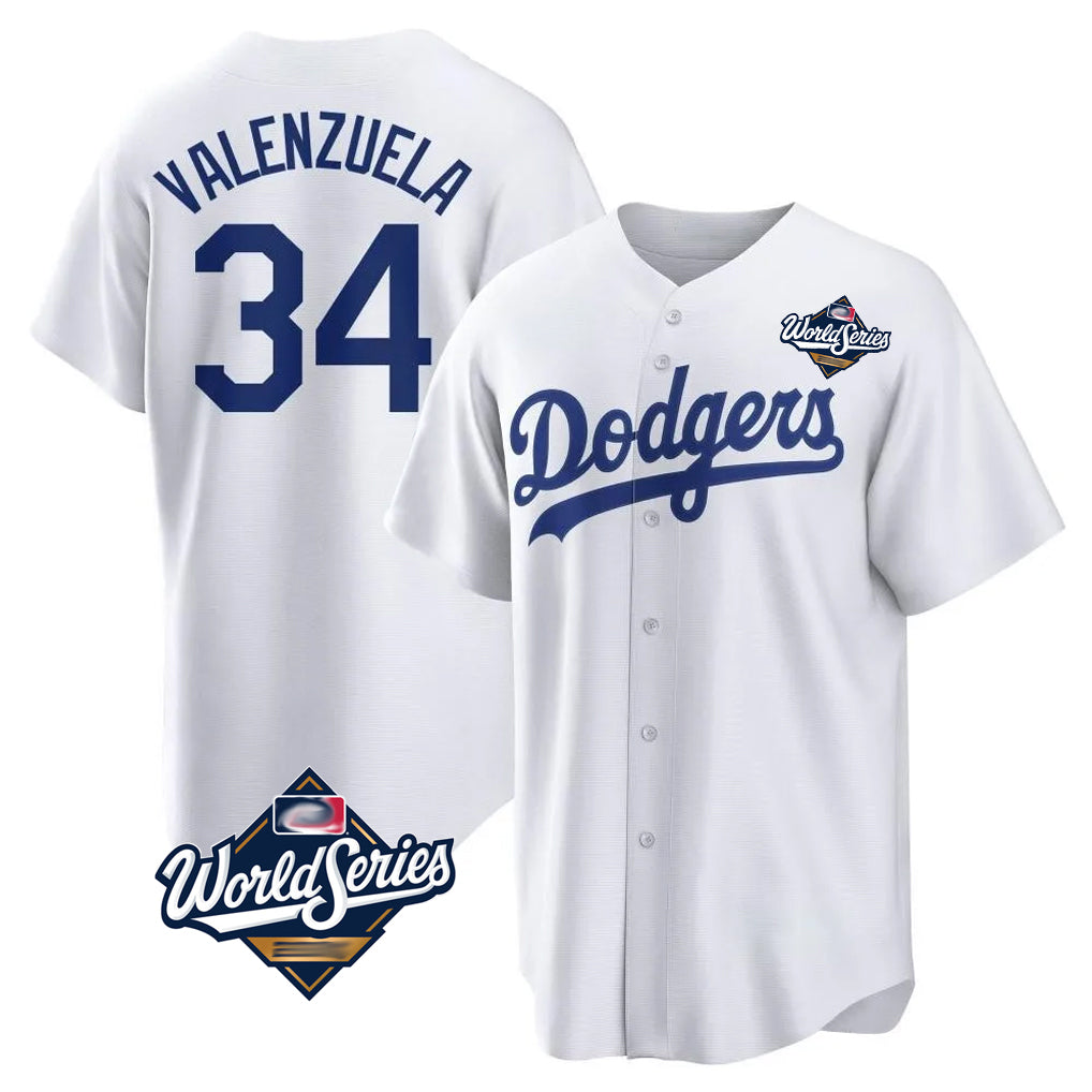LA.Dodgers #34 Fernando Valenzuela Player White World Series Game Home Jdoa Stitched Jerseys