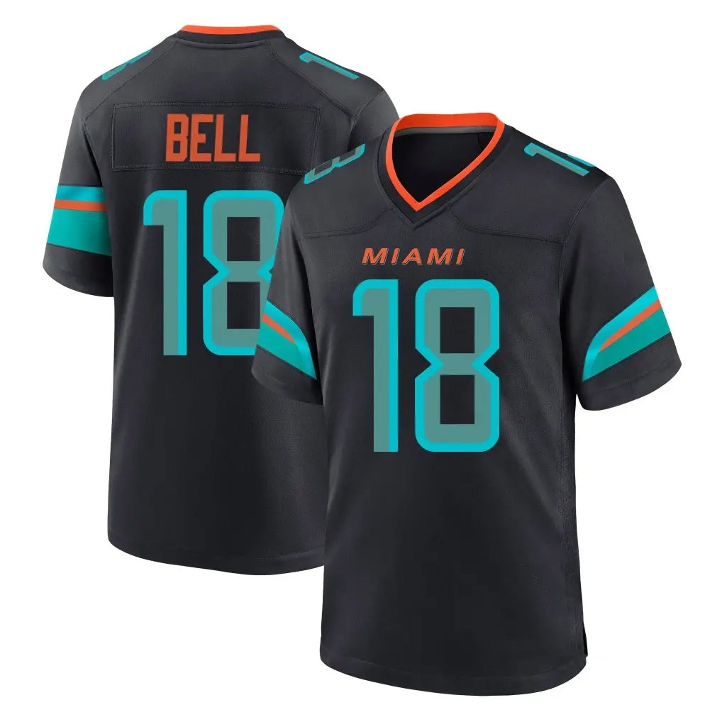 M.Dolphins #18 Chris Bell Player Black Pitch Rivalries Collection Home Game Jdoa Stitched Jerseys