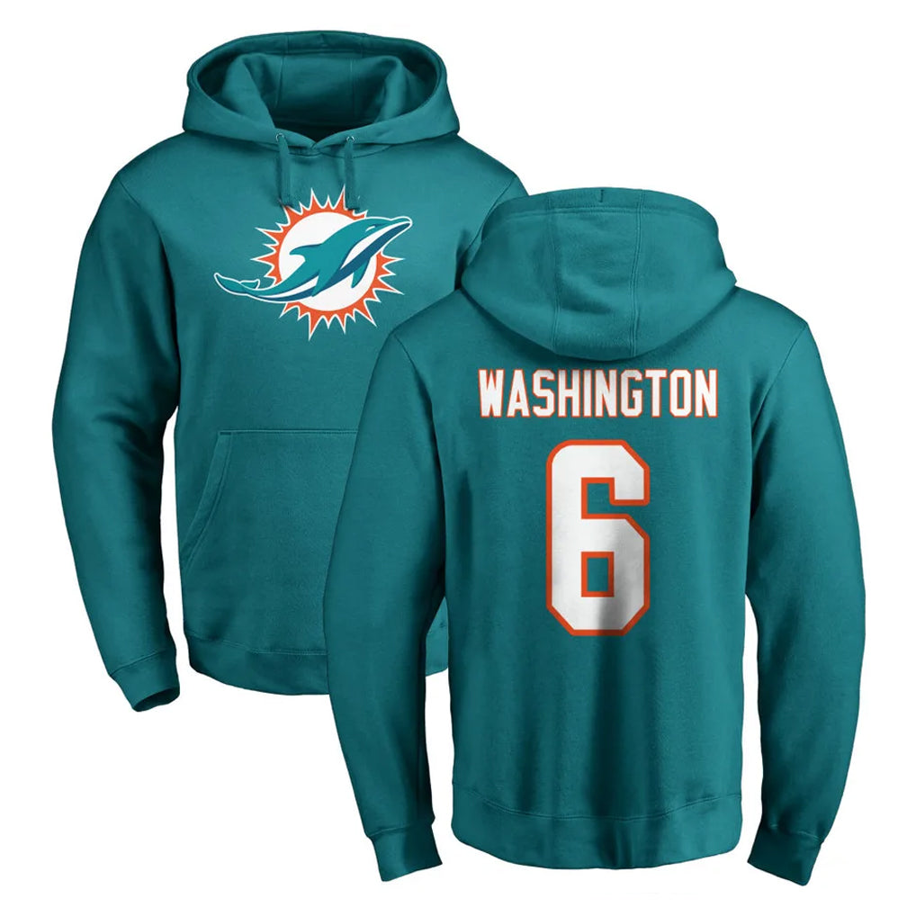 M.Dolphins #6 Malik Washington Player Aqua LOGO Pullover Hoodies Limited Jdoa Stitched Jerseys