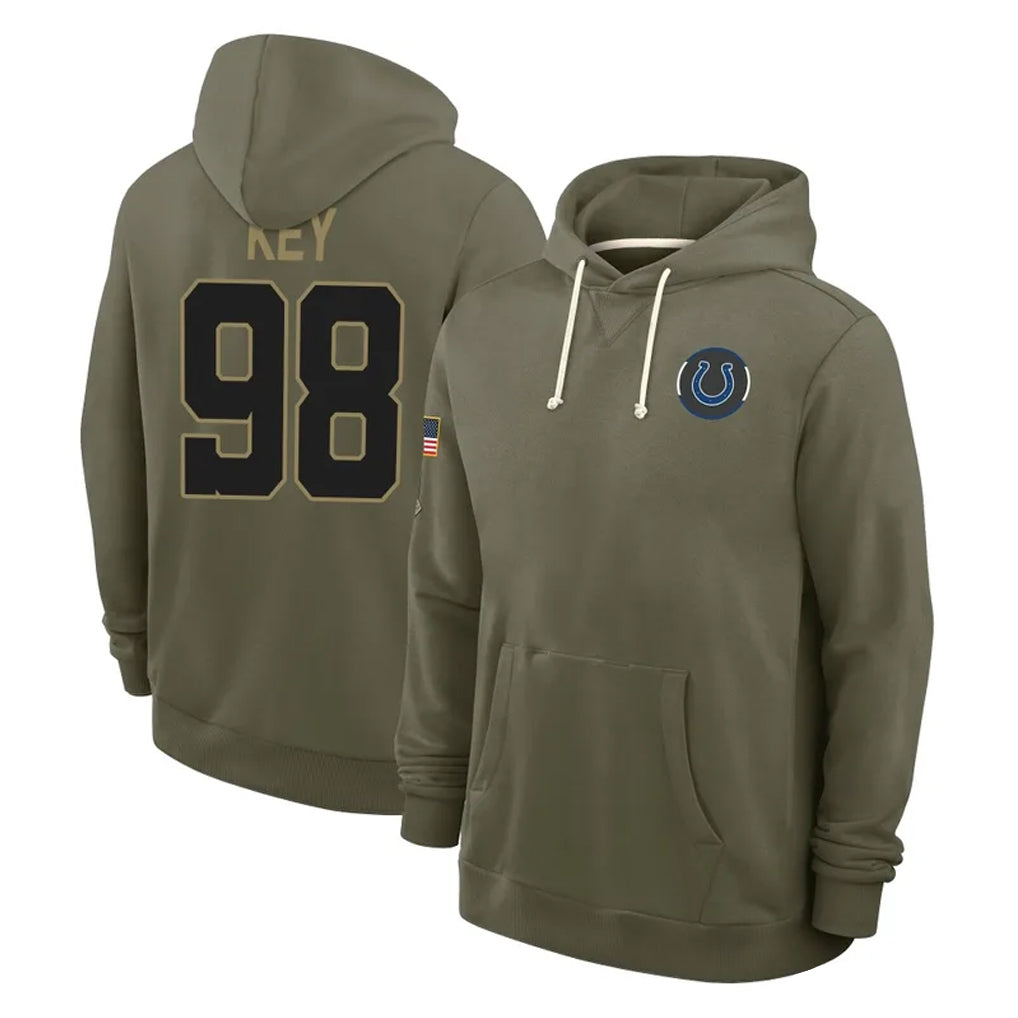 IN.Colts #98 Arden Key Player Olive Limited 2025 Salute To Service Hoodies Game Hdoa Stitched Jerseys