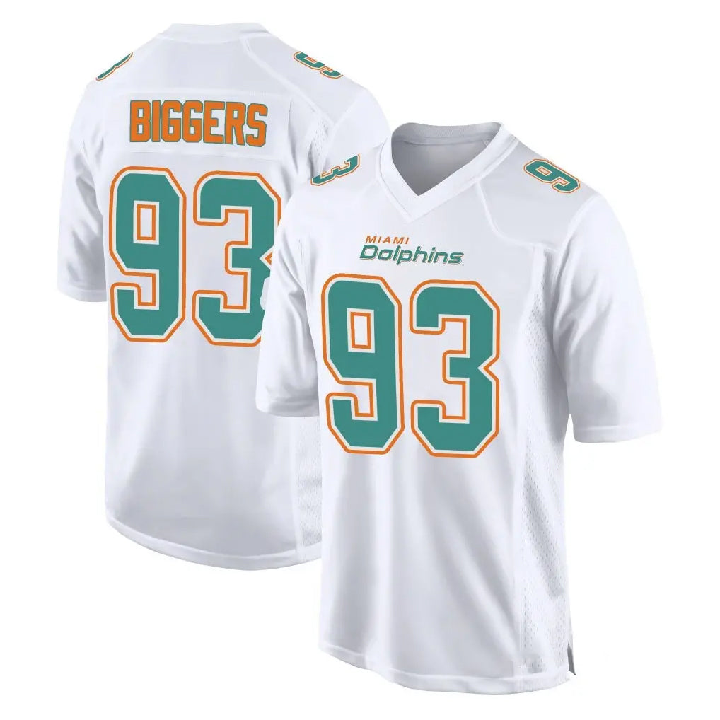 M.Dolphins #93 Zeek Biggers Player White Fashion Home Game Jdoa Stitched Jerseys