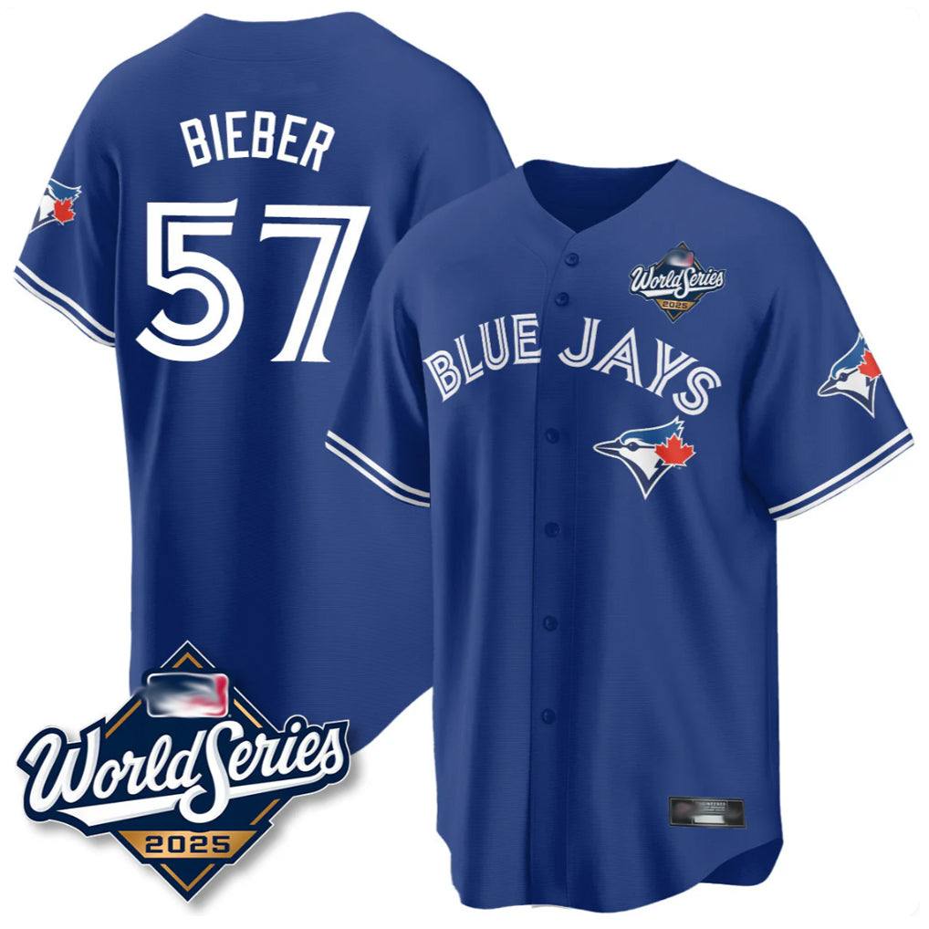 T.Blue Jays #57 Shane Bieber Player Royal 2025 World Series All Jdoa Stitched Jerseys