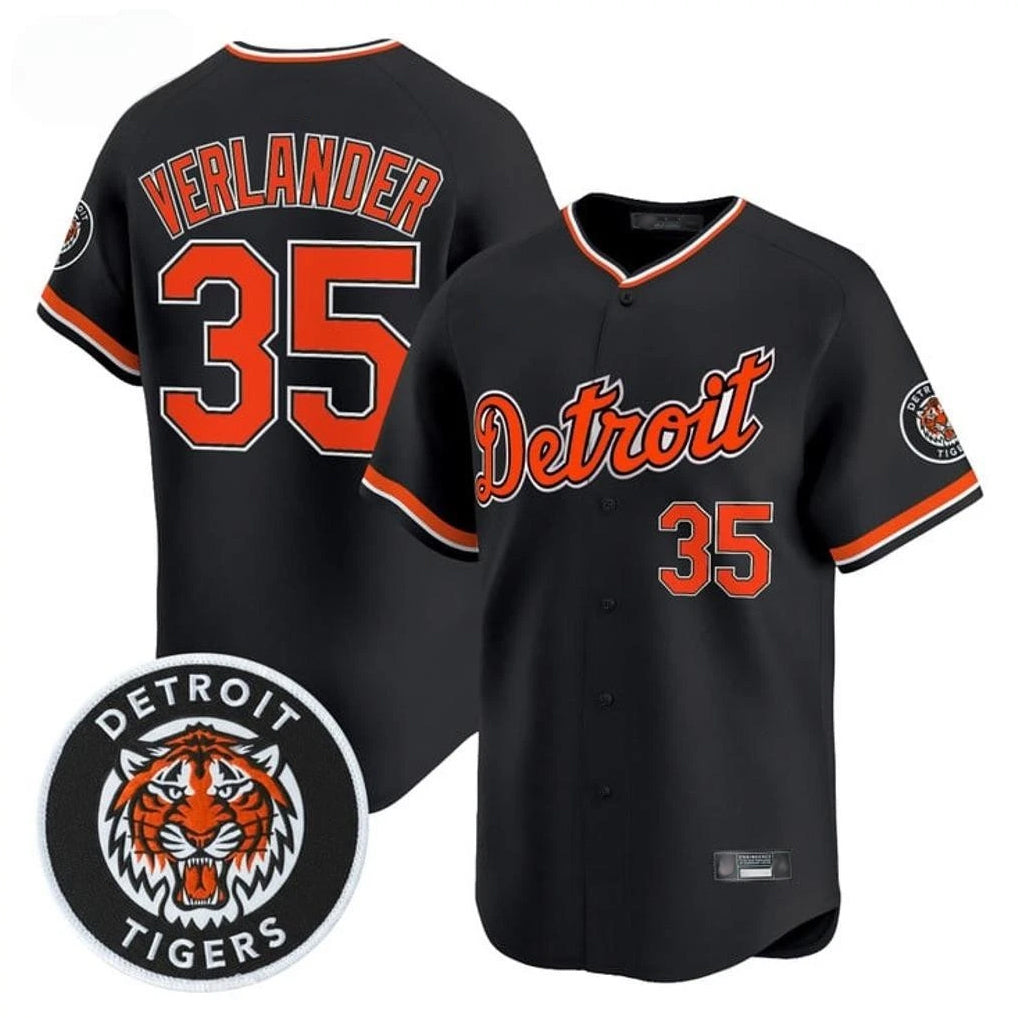 D.Tigers #35 Justin Verlander Player Black Limited Home Jdoa Stitched Jerseys