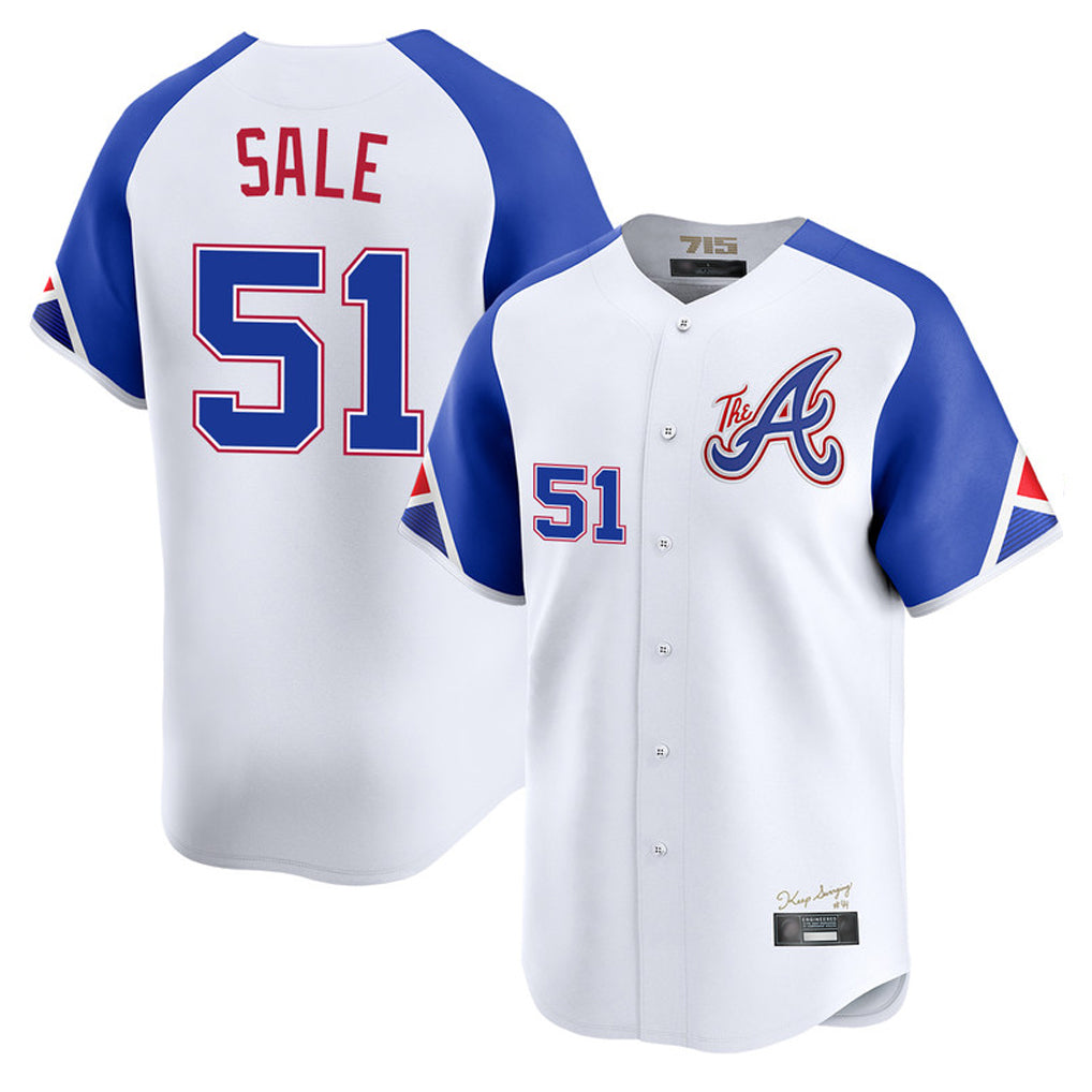 A.Braves #51 Chris Sale Player White City Connect Limited Home Game Jdoa Stitched Jerseys