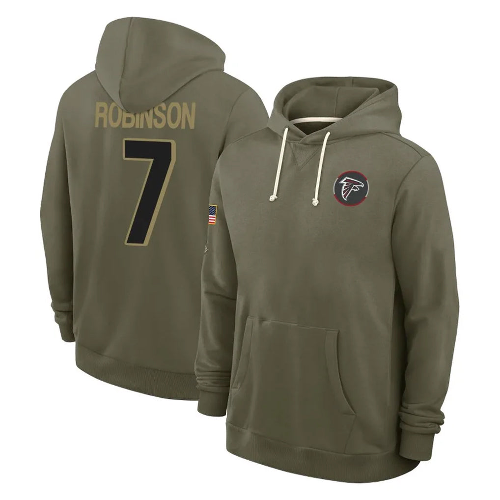 A.Falcons #7 Bijan Robinson Player Olive 2025 Salute to Service Hoodies Jdoa Stitched Jerseys