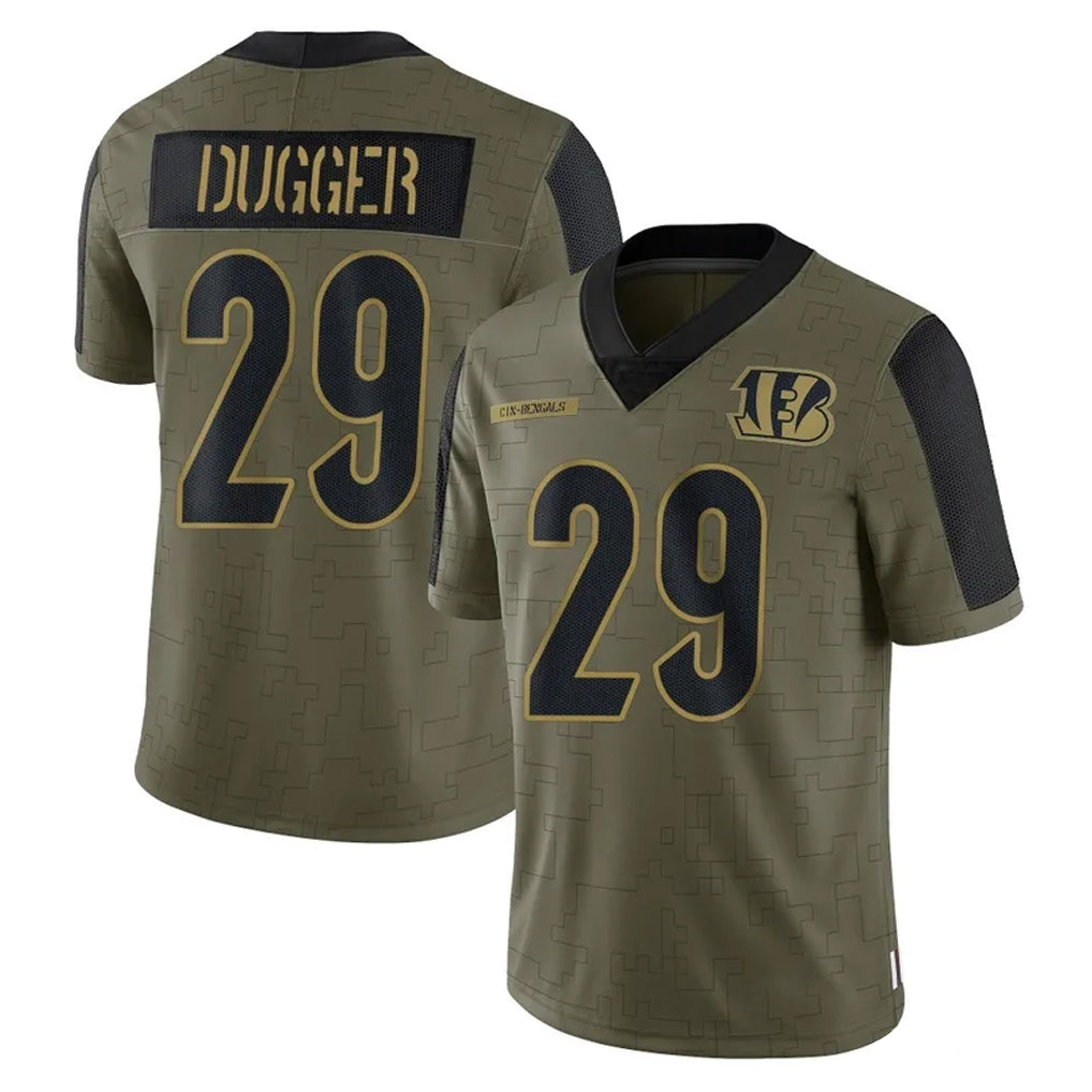 C.Bengals #29 Kyle Dugger Player Olive Salute to Service Game Jdoa Stitched Jerseys