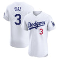 LA.Dodgers #3 Edwin D¨ªaz Player White Limited Elite Home Jdoa Stitched Jerseys
