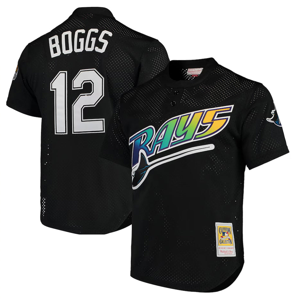 TB.Rays #12 Wade Boggs Player Black Mitchell & Ness Cooperstown Replica Jdoa Stitched Jerseys
