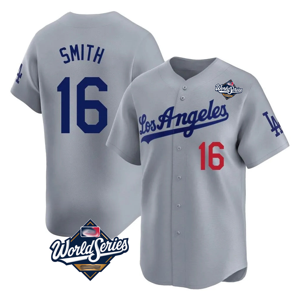 LA.Dodgers #16 Will Smith Player Gray World Series Limited Home Jdoa Stitched Jerseys