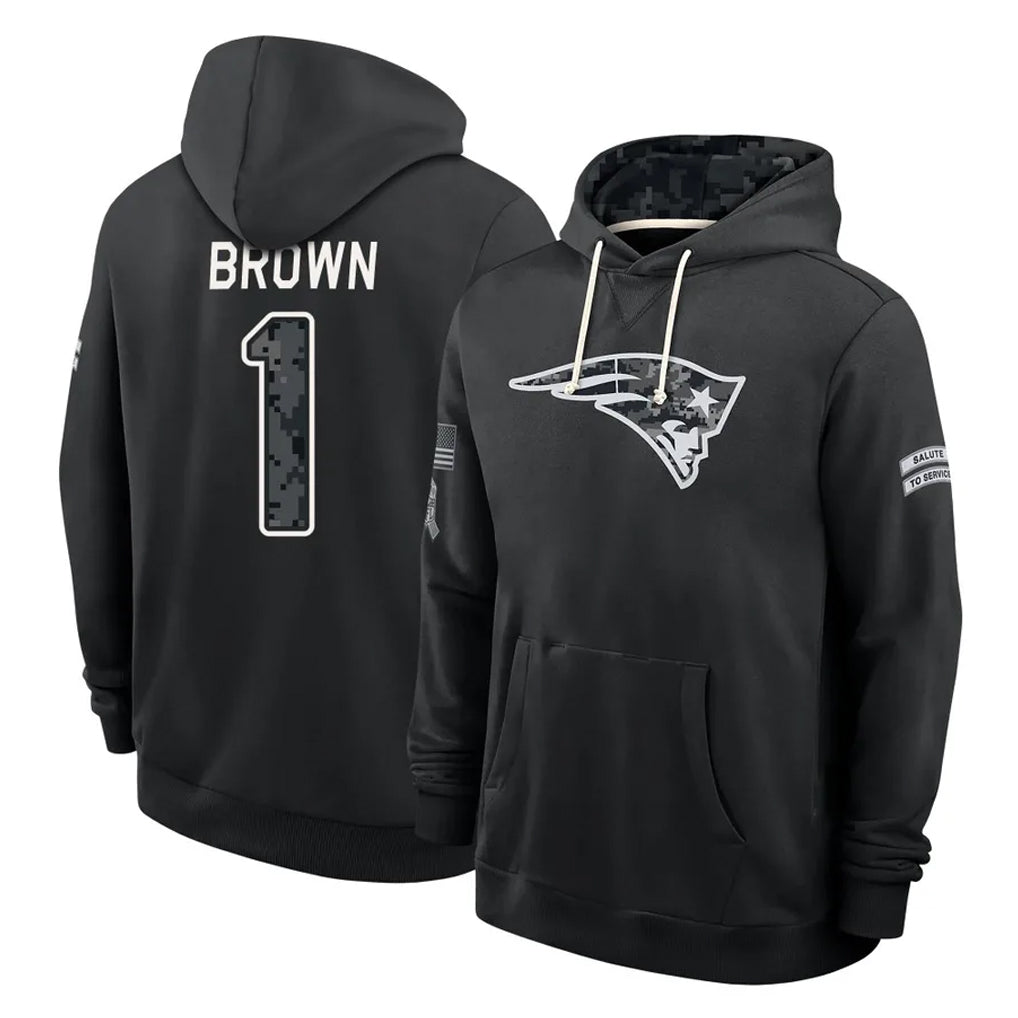 NE.Patriots #1 A.J. Brown Player 2026 Black Logo Pullover Hoodies Limited Game Jdoa Stitched Jerseys