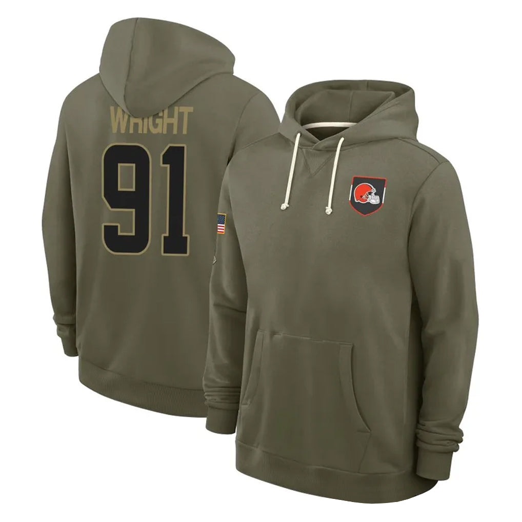 C.Browns #91 Alex Wright Player Olive Salute to Service Pullover Hoodies Limited Jdoa Stitched Jerseys