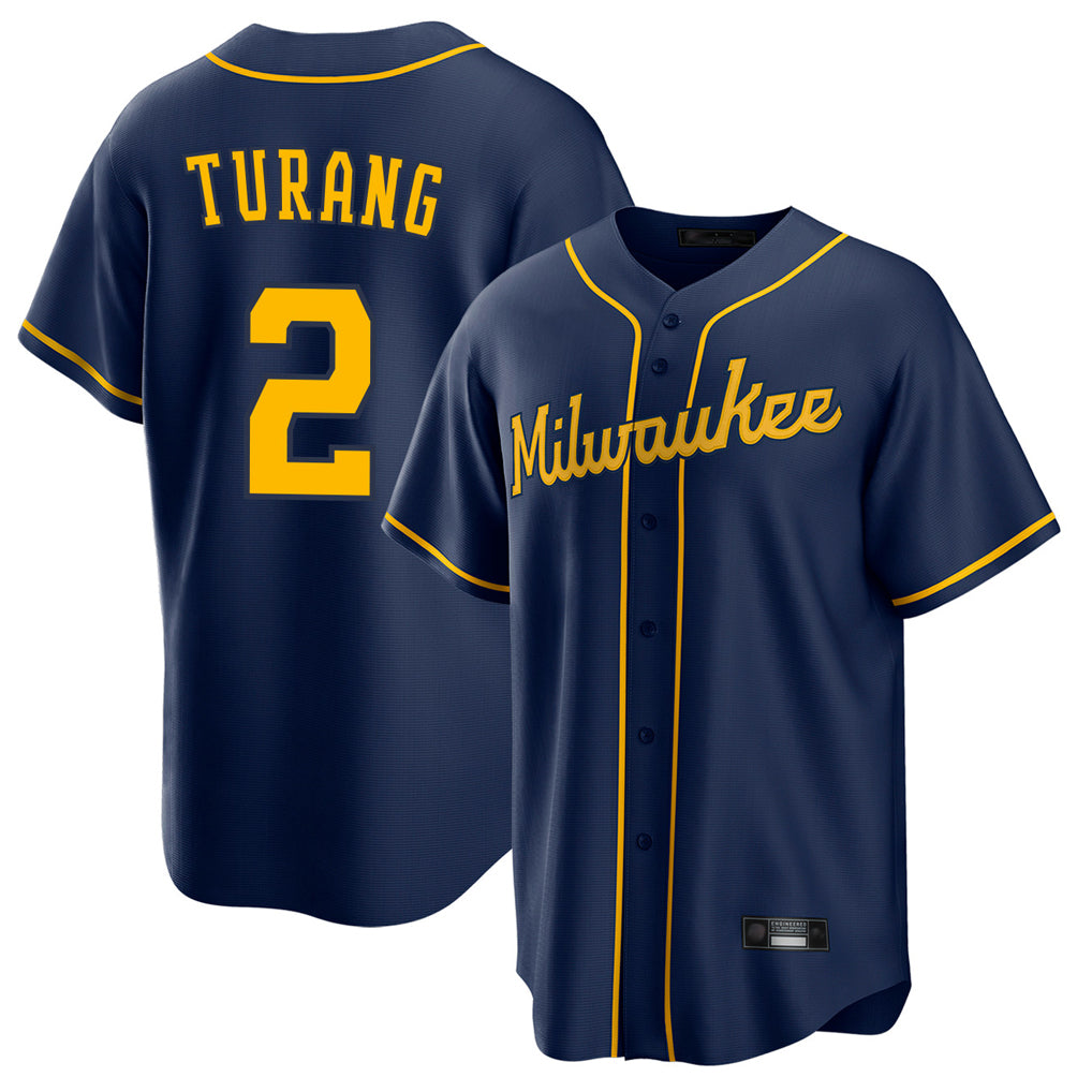 M.Brewers #2 Brice Turang Player Navy Home Game Jdoa Stitched Jerseys