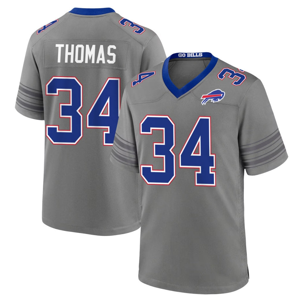 B.Bills #34 Thurman Thomas Player Gray Nickel City Home Game Jdoa Stitched Jerseys