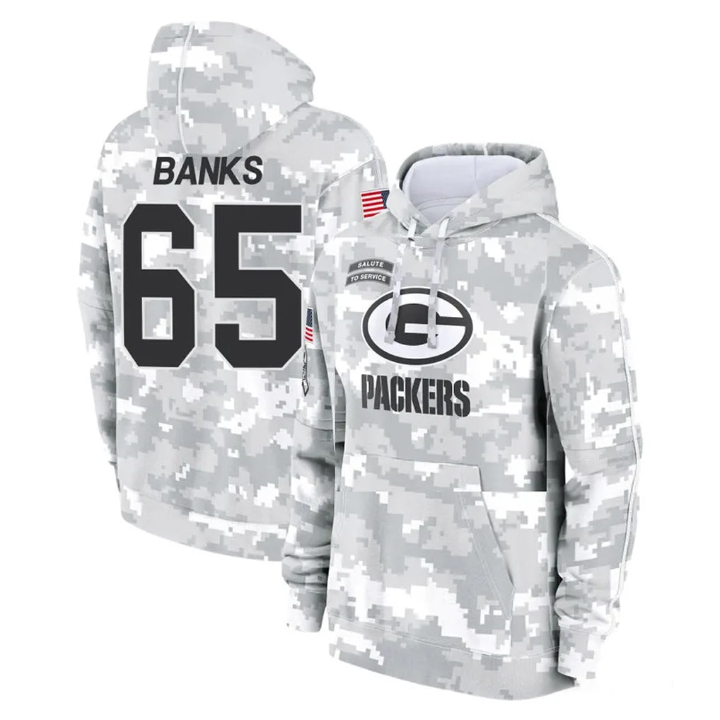 GB.Packers #65 Aaron Banks Player Arctic Camo Salute to Service Hoodies Limited Game Jdoa Stitched Jerseys